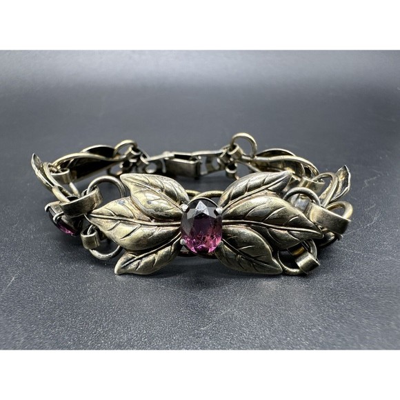 Vintage Signed Raleigh Sterling Silver Rose Yellow GF Floral 6.5” Bracelet 16G - Picture 4 of 13